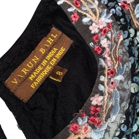 ⭐️ANTHROPOLOGIE VARUN BAHL teal sequin embellished embroidered astronomy dress - Picture 8 of 10